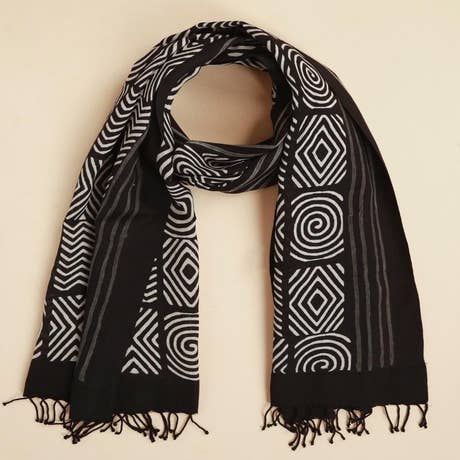 Elegant Geometric Silk Cotton Scarf