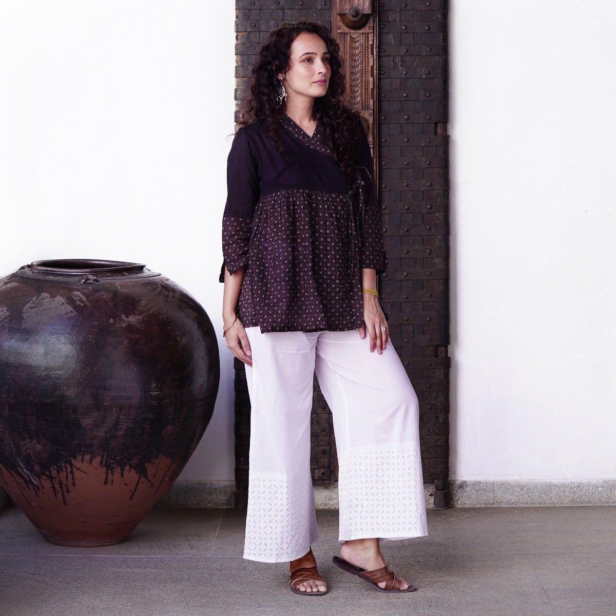 Cotton Palazzo with applique work - White