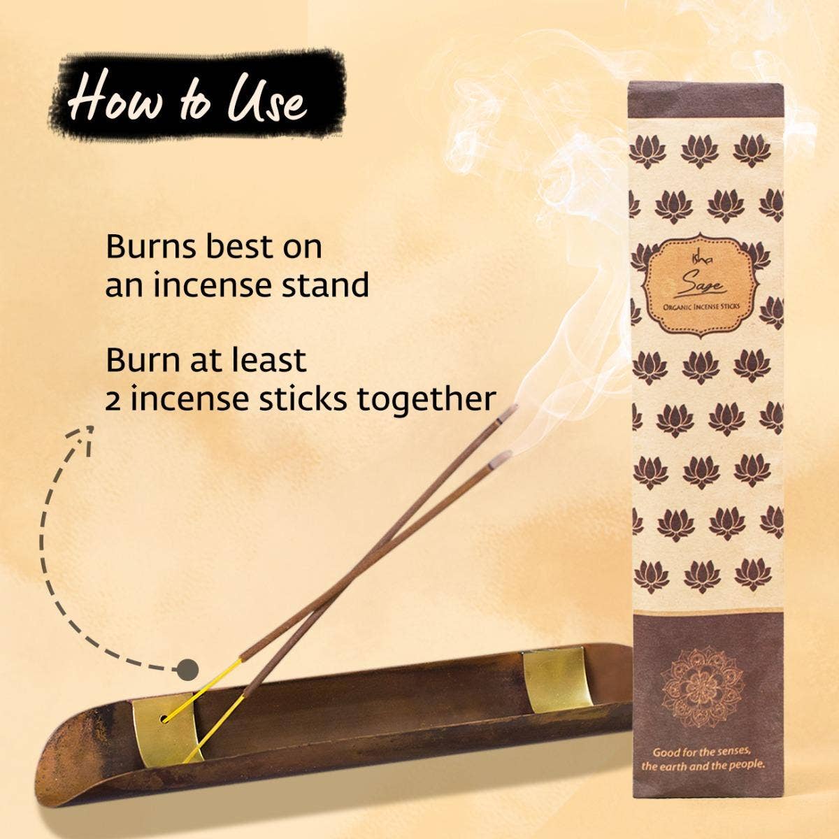 Hand rolled Sage Incense/Agarbatti (Pack of 10 sticks). Chemical and toxin free. Ethically sourced. Natural herbs, roots & essential Oils. Long-lasting fragrance