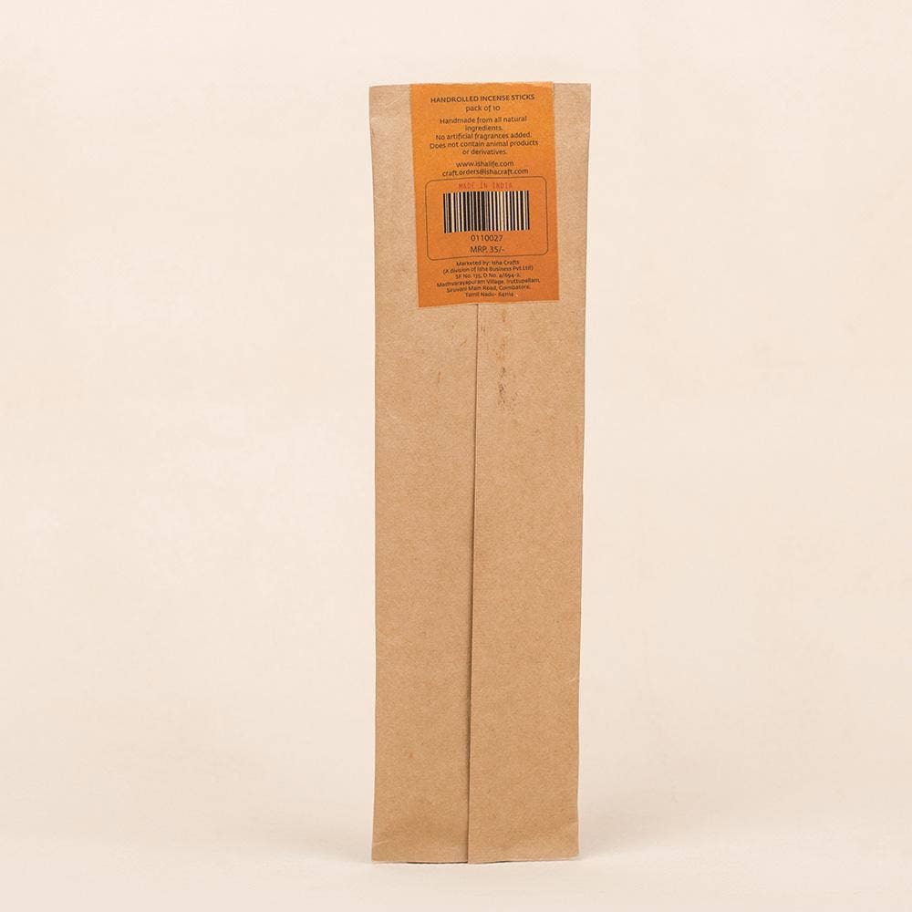 Hand rolled pure sandalwood masala incense/agarbatti. Chemical and toxin free. Ethically sourced. Natural herbs, roots & essential oils. Pack of 10 sticks
