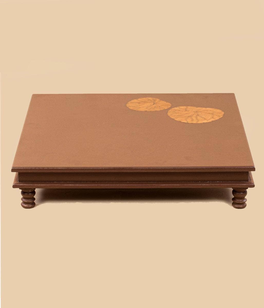 Low side table with copper lotus leaves - Small