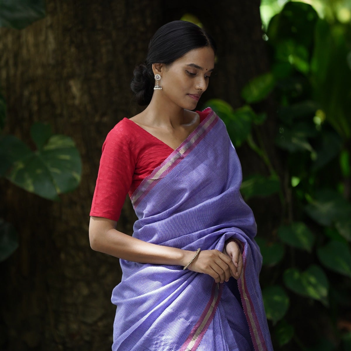 Fine Check Cross Colours Warp and Weft Corporate Design Tussar Saree - Cobalt