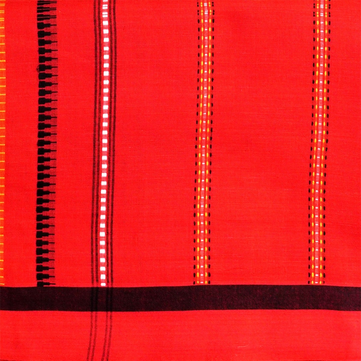 Deep Red, Black, & Yellow Cotton Energized Saree