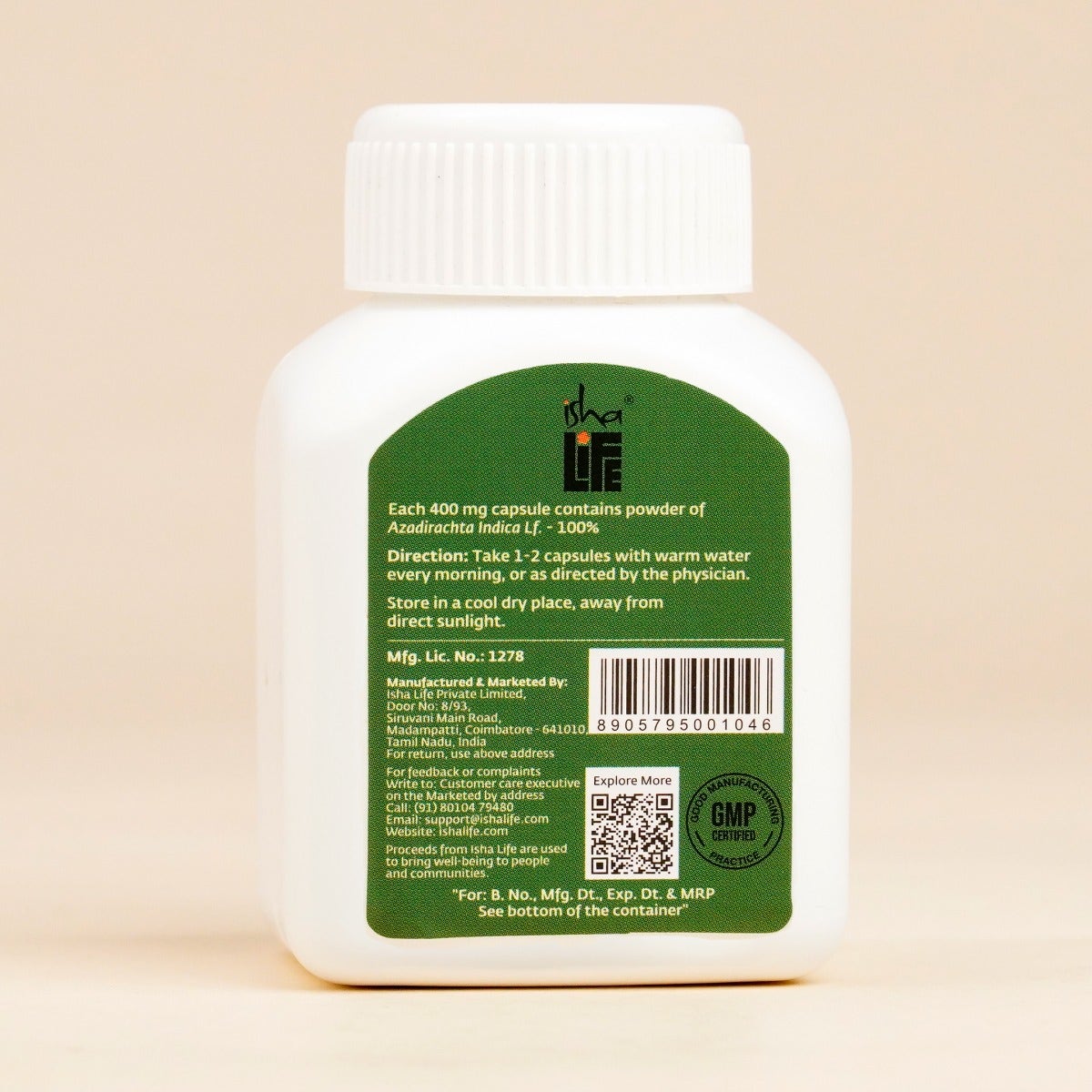Neem Powder in Veg Capsules, 100 pcs