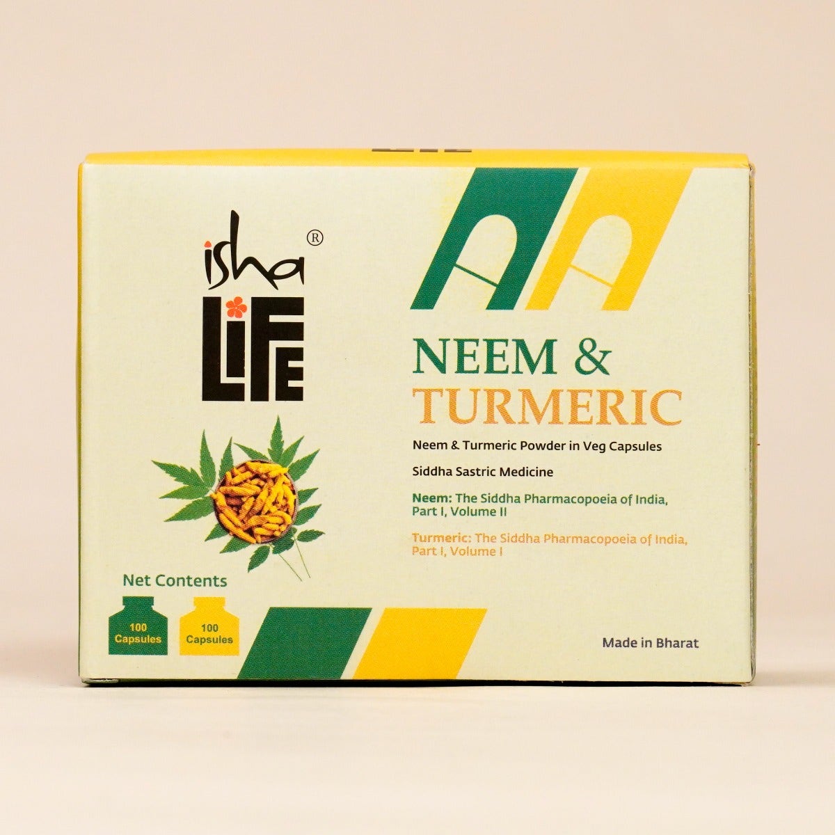 Neem and Turmeric powder in veg capsules. Combo pack. 100 capsules each. For daily detox.
