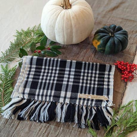 Woolen Scarf, Beige & Black Plaid
