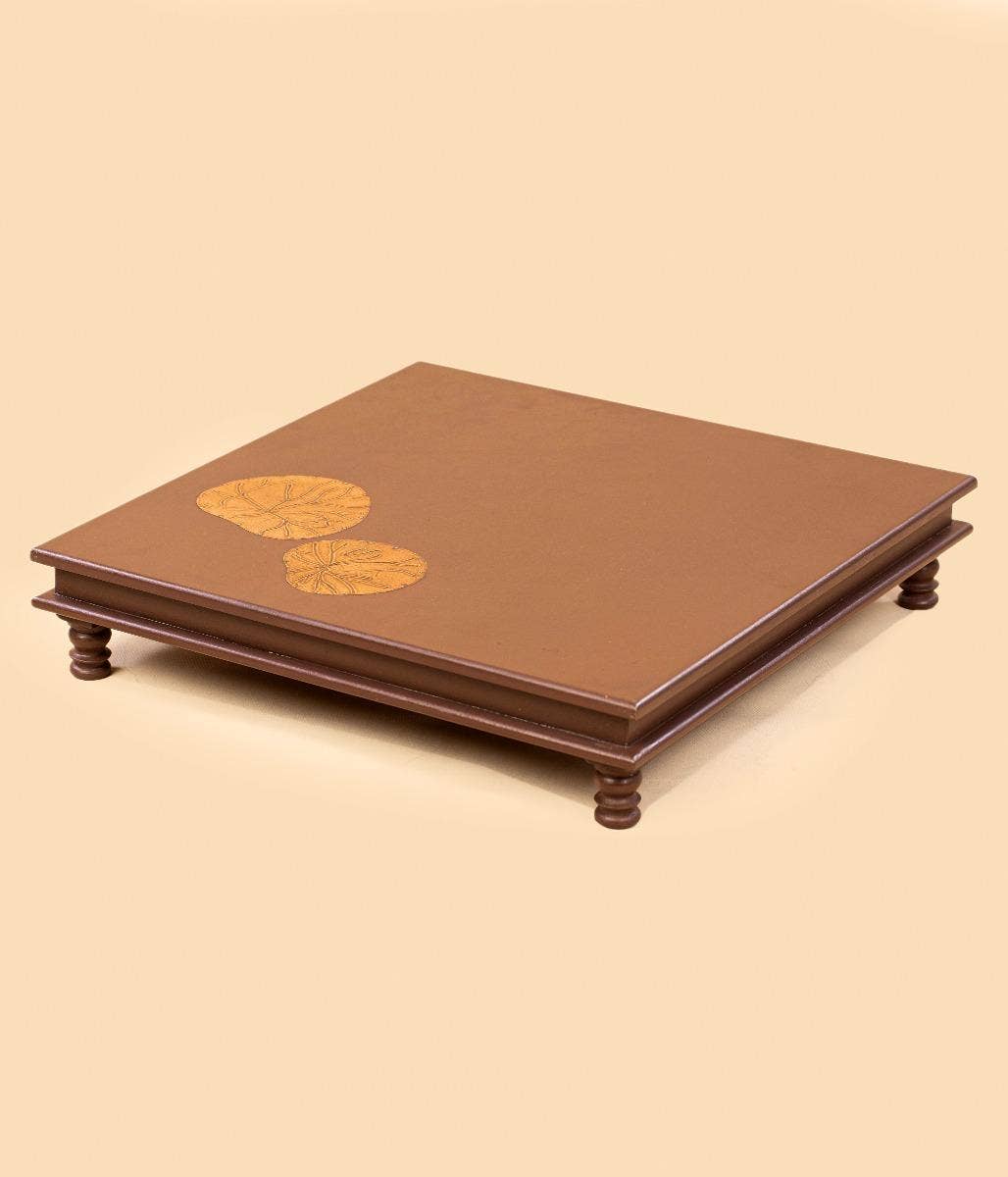 Low side table with copper lotus leaves - Small
