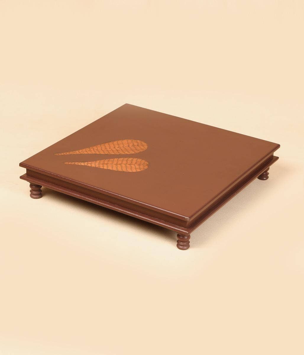 Pooja Table with Copper Temple Tree Leaves - 21x21
