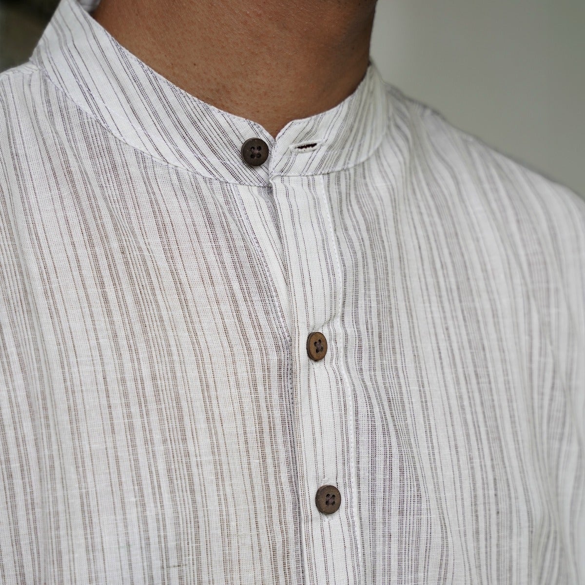 Moon white ecru half sleeve striped short kurta 