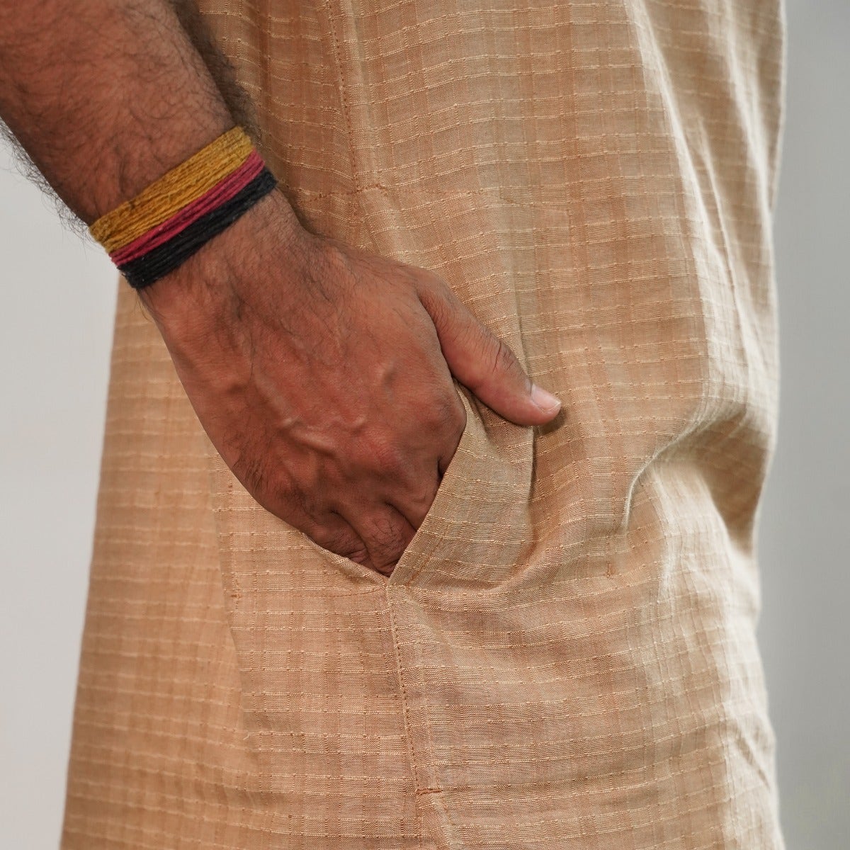 Brown- Yarn dyed half sleeve checked dobby short kurta