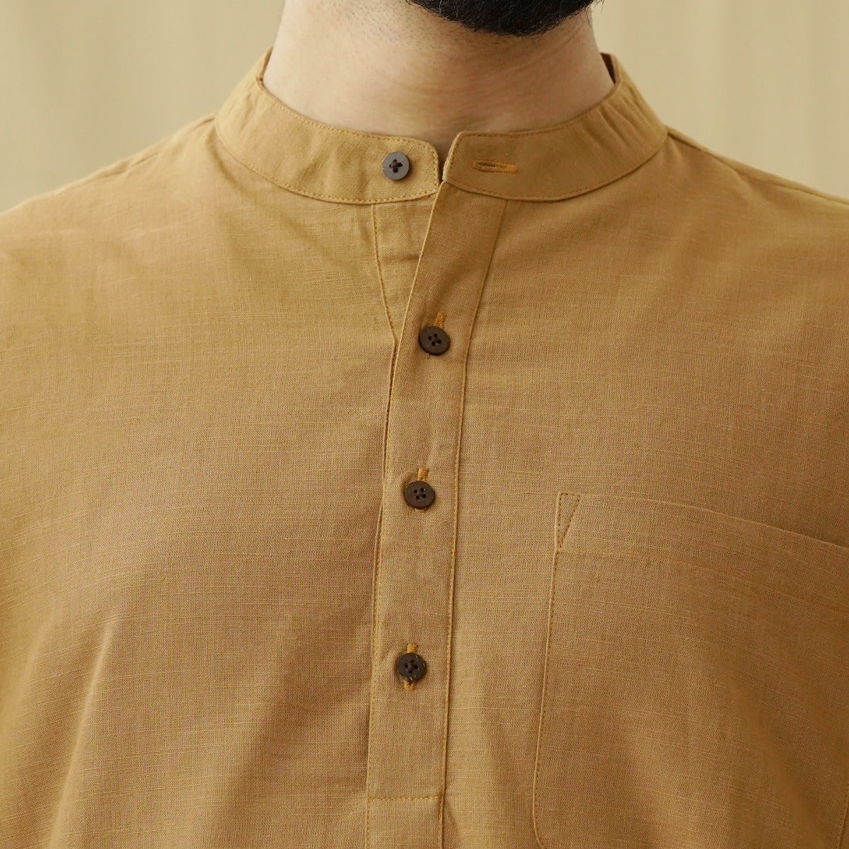 Yarn Dyed Full Sleeve Slub Cotton Kurta - Brown