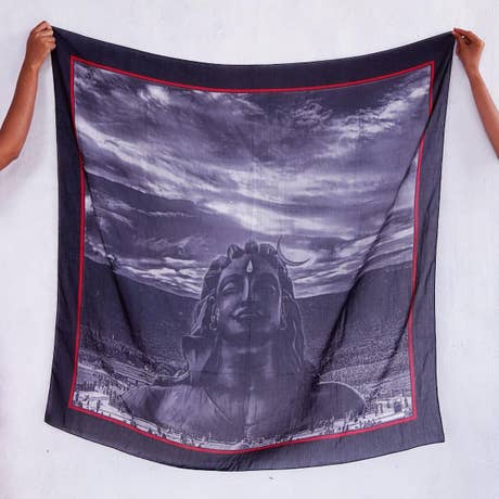 Lightweight and Luxuriously Soft Adiyogi Cotton Stole - Intense Black