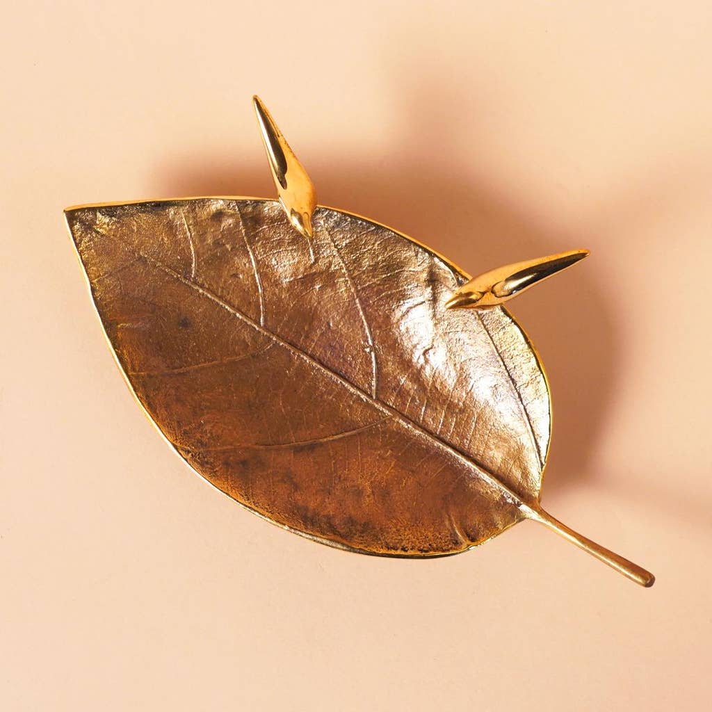 Twin birds on Leaf - Brass Decorative
