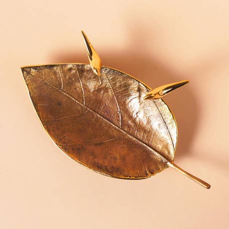 Twin birds on Leaf - Brass Decorative