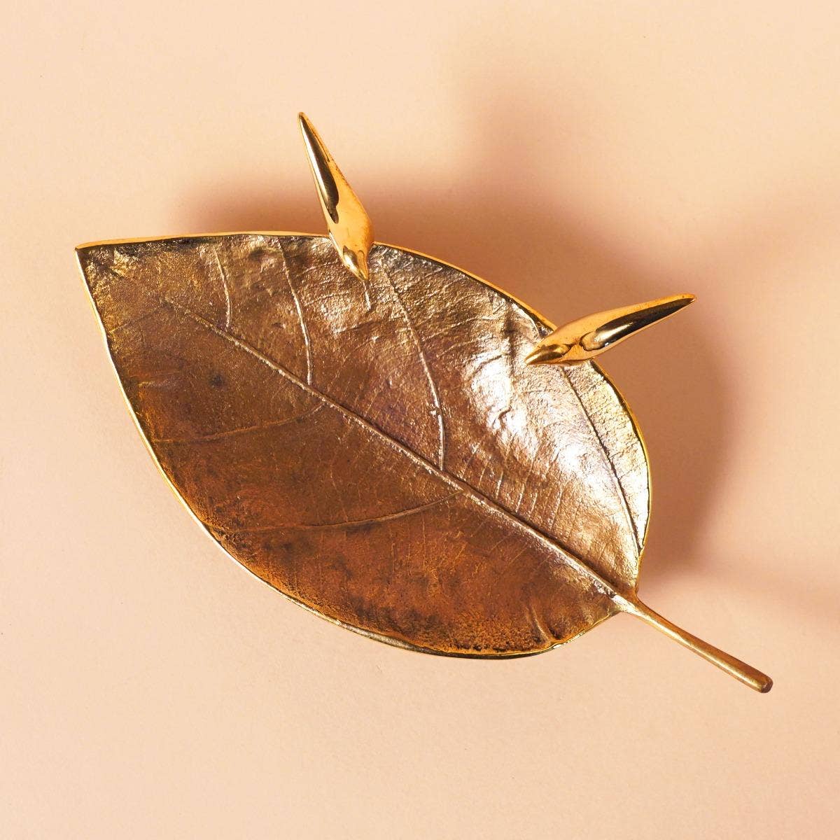 Twin birds on Leaf - Brass Decorative