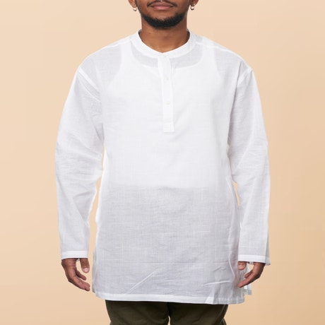 White Cotton Dobby Kurta for Men