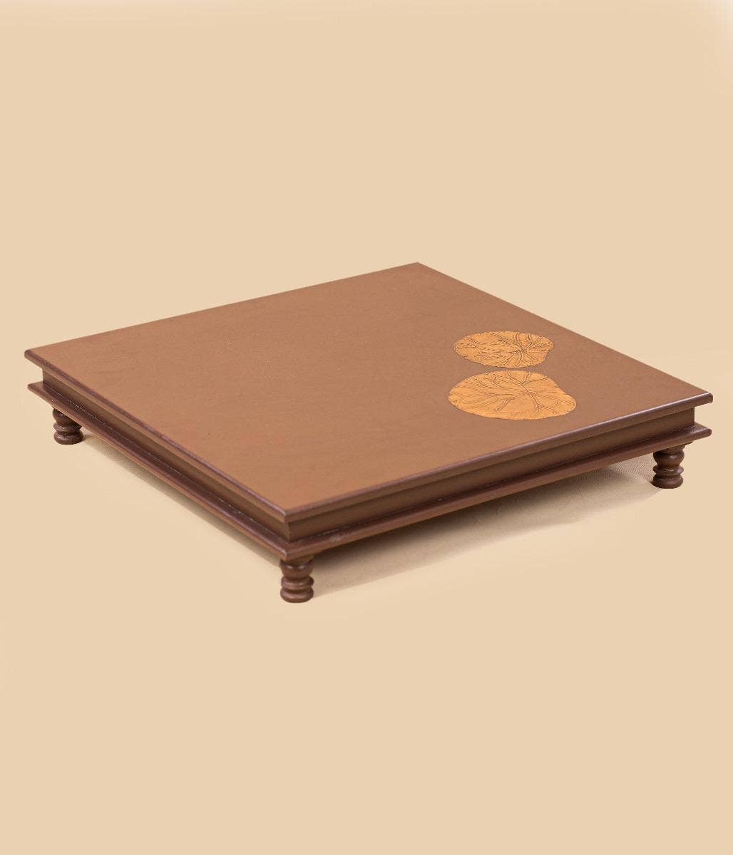 Low side table with copper lotus leaves - Small