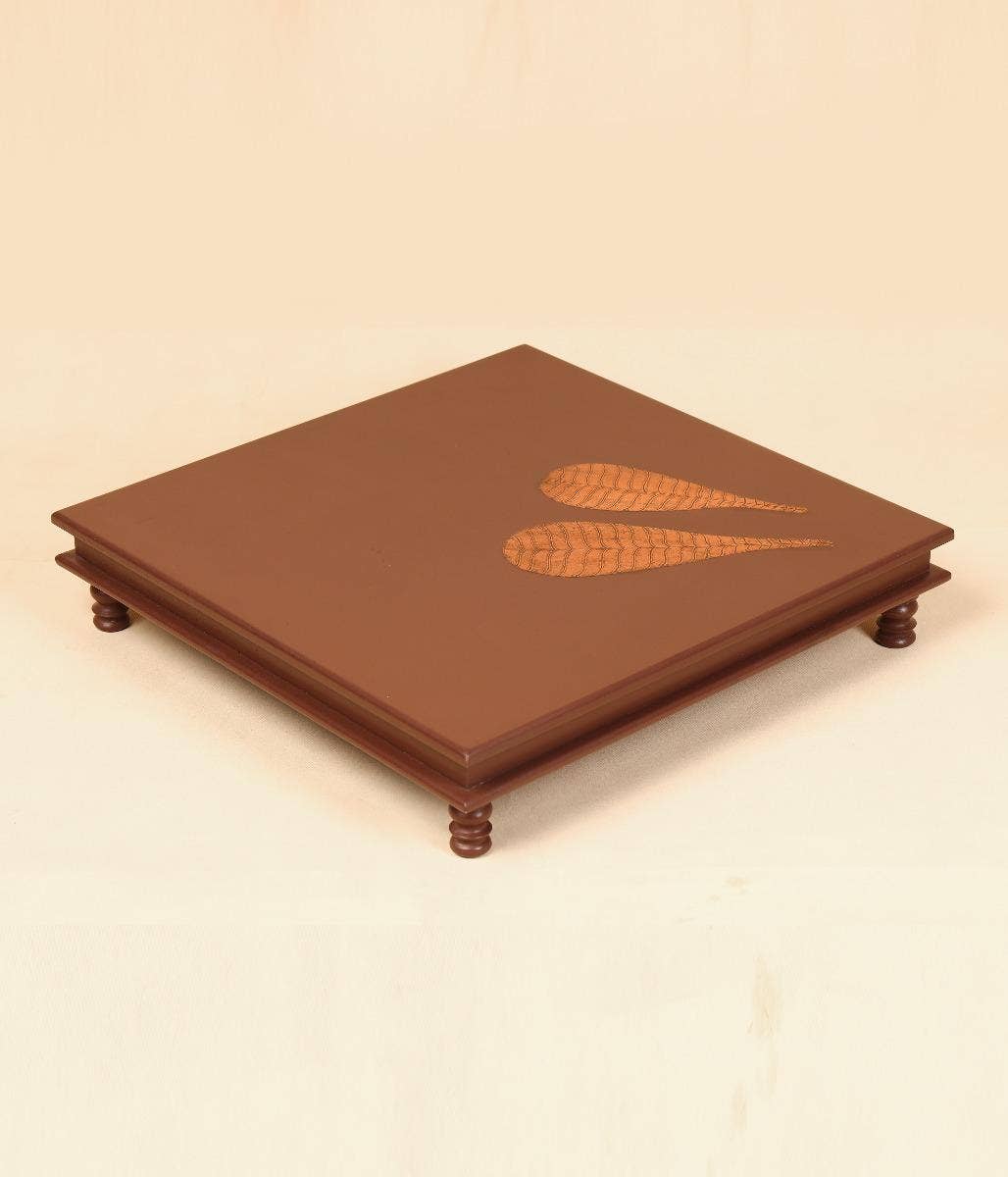 Pooja Table with Copper Temple Tree Leaves - 21x21