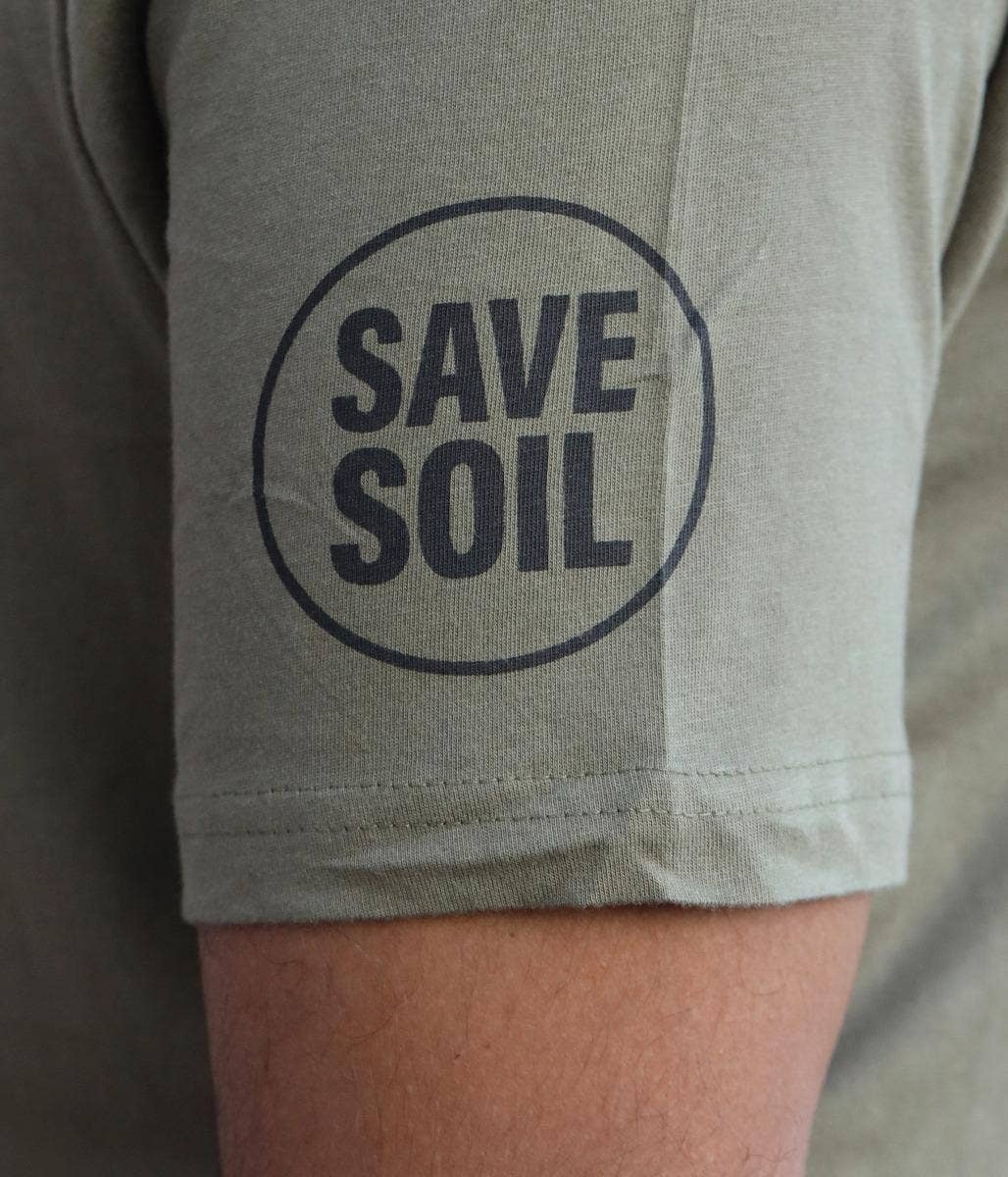 Unisex Save Soil Print Short Sleeve Organic Cotton  Olive Green T-Shirt