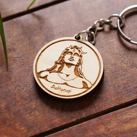 Adiyogi Etched Wooden Key Chain