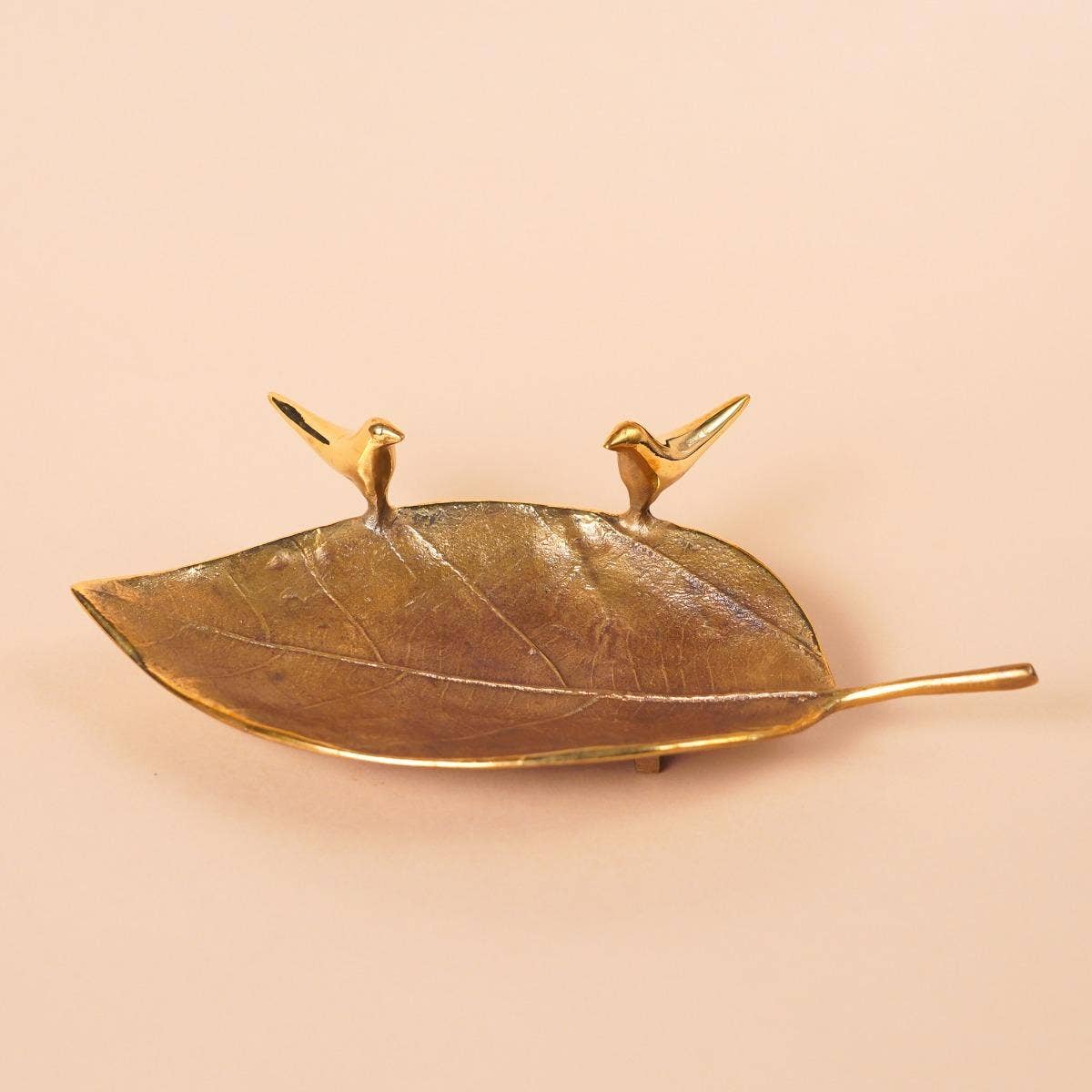 Twin birds on Leaf - Brass Decorative