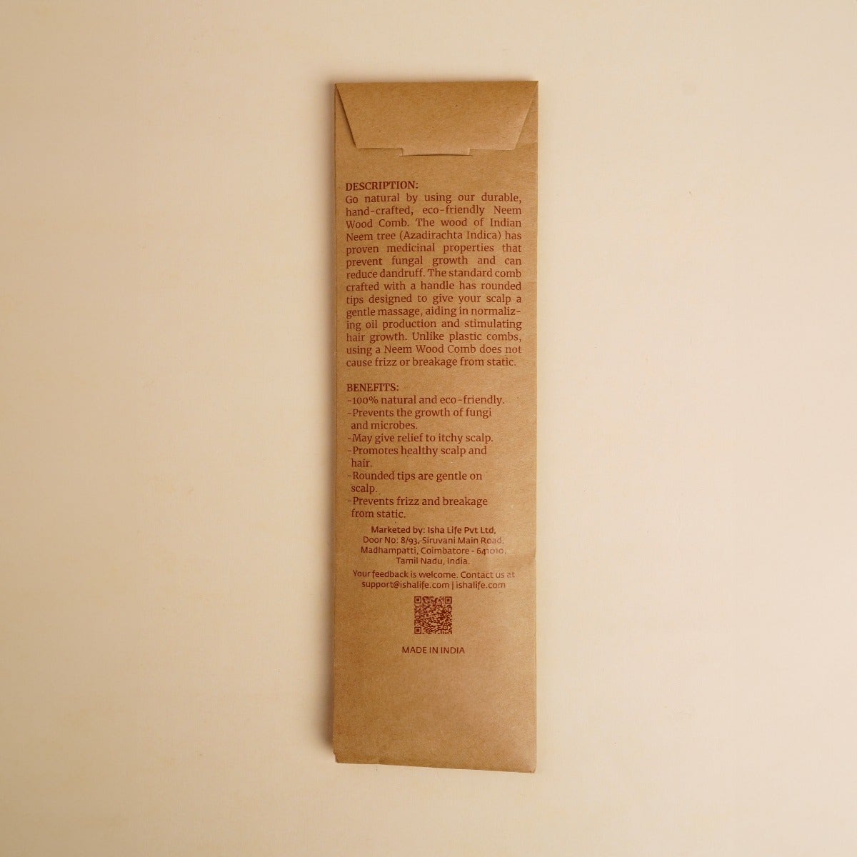Handmade Neem Wood Comb  (Wider teeth)