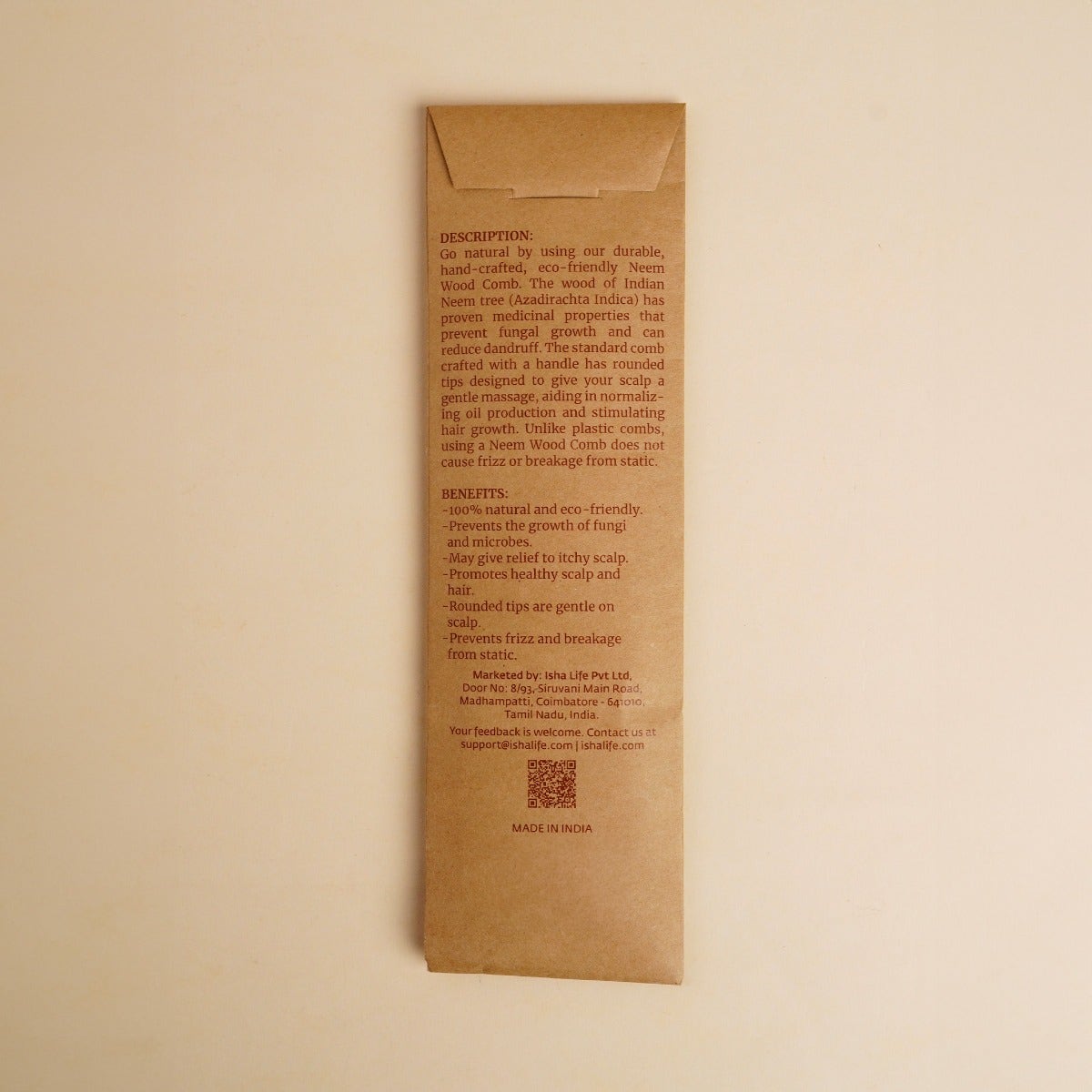 Handmade Neem Wood Comb (Handle model) - Narrow Teeth