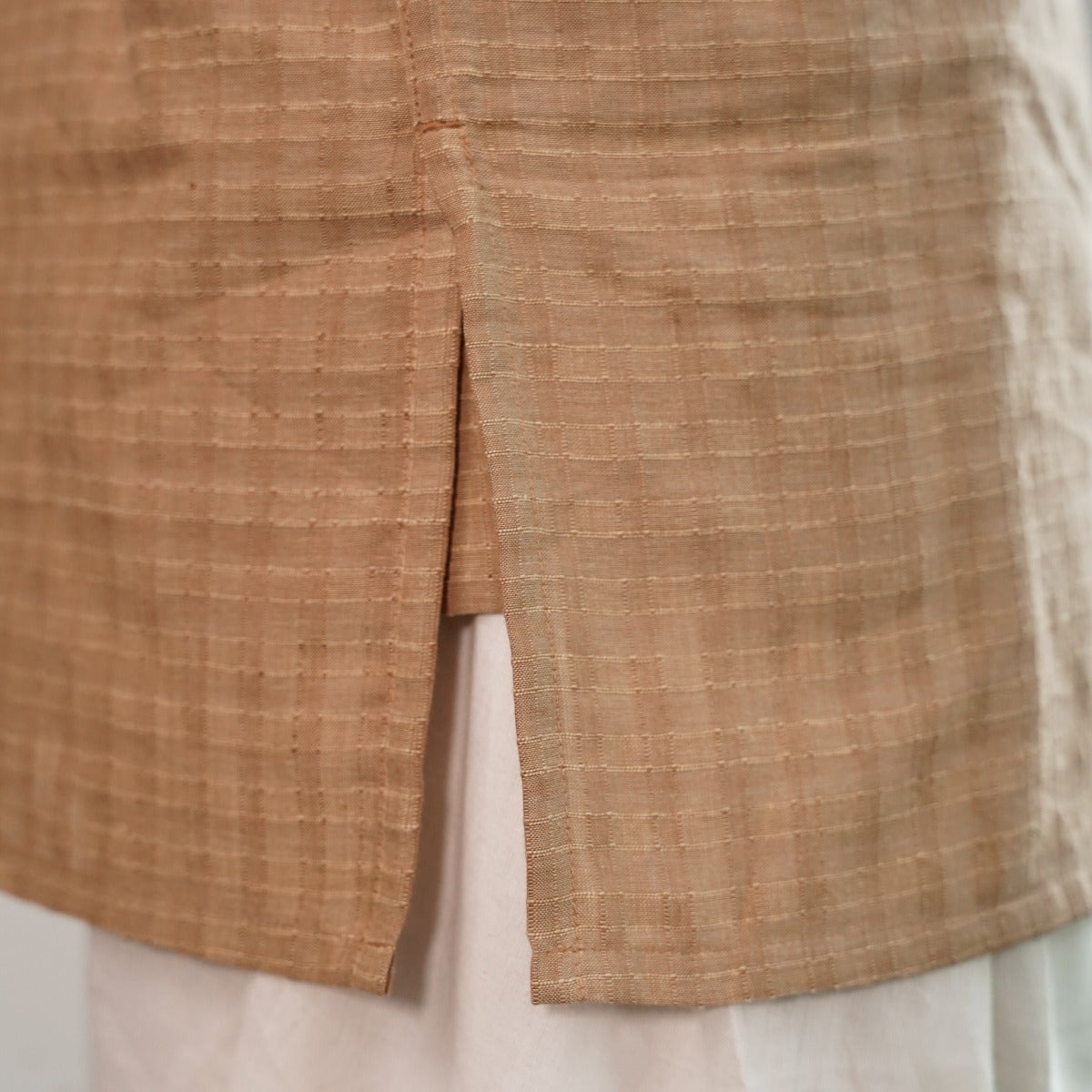 Brown- Yarn dyed half sleeve checked dobby short kurta