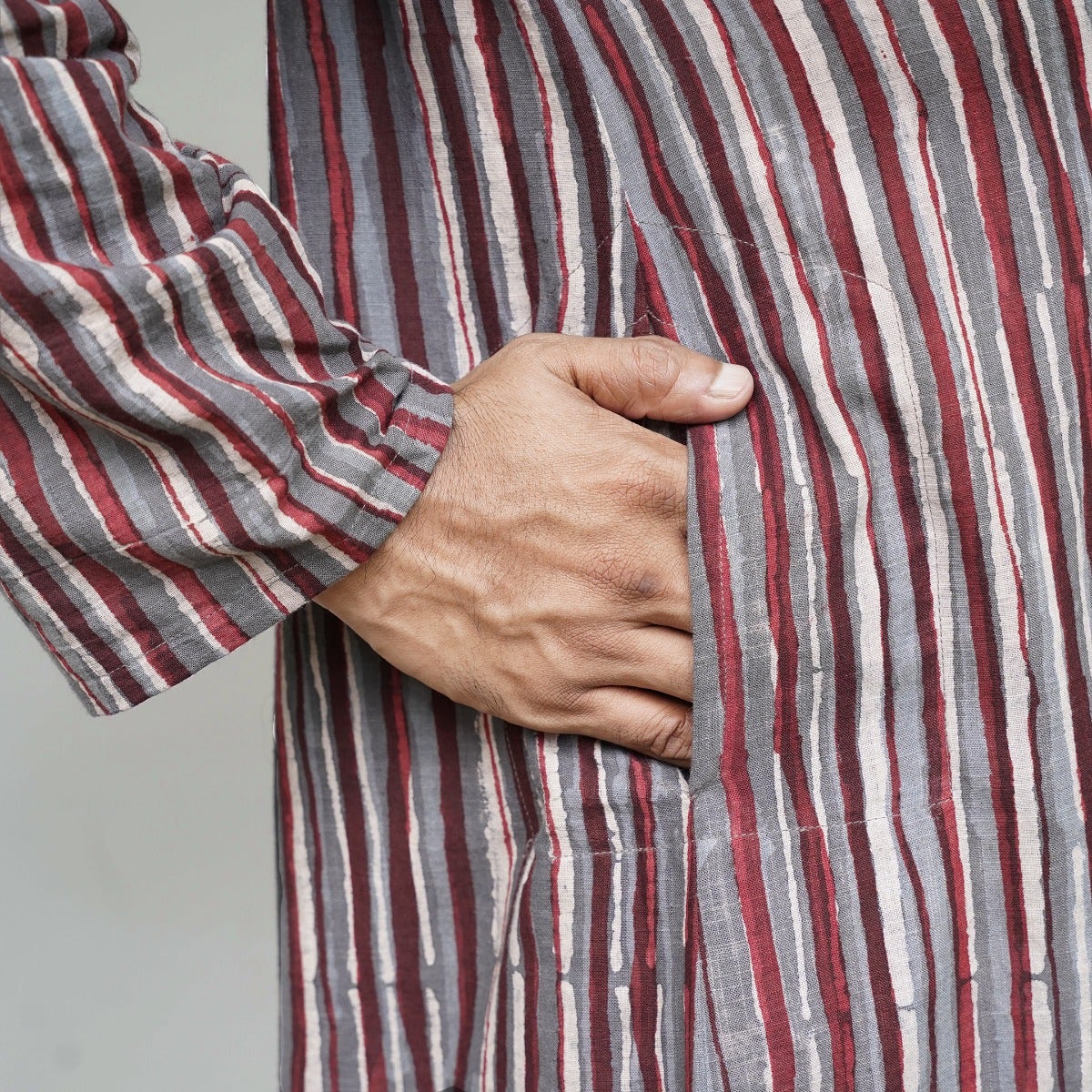 Handblock Printed Long Kurta - Multicolor Stripe