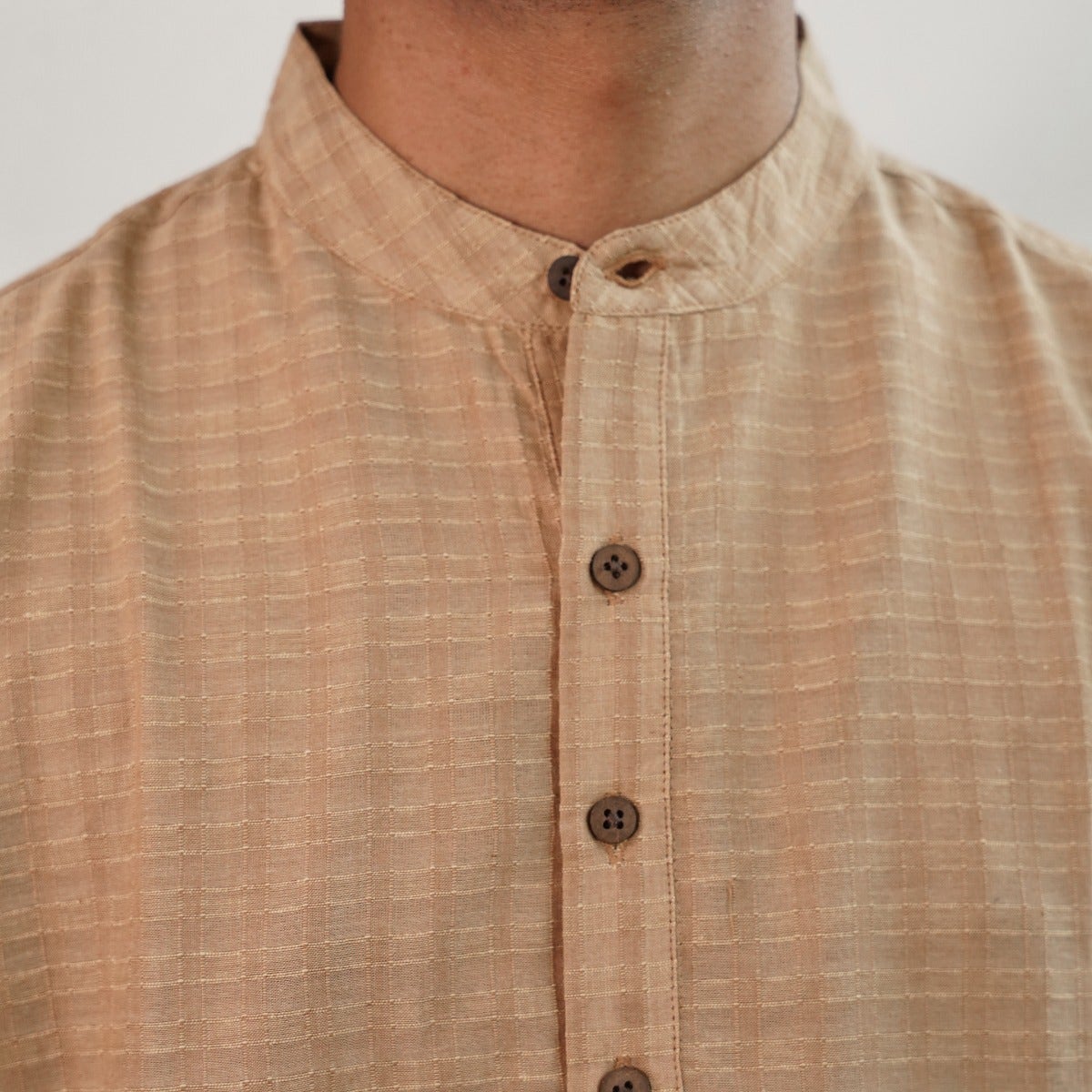 Brown- Yarn dyed half sleeve checked dobby short kurta