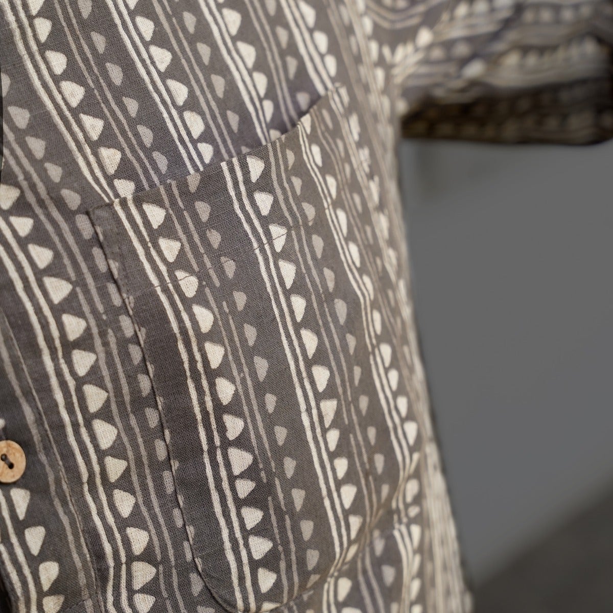 Handblock Printed Long Kurta - Grey & Ecru