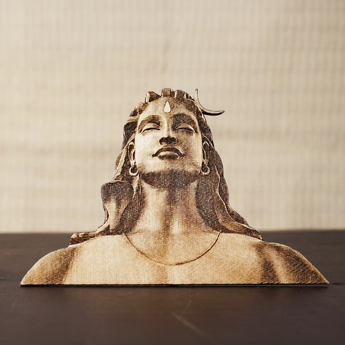 Adiyogi Etched Wooden Stand 5 inch - Medium