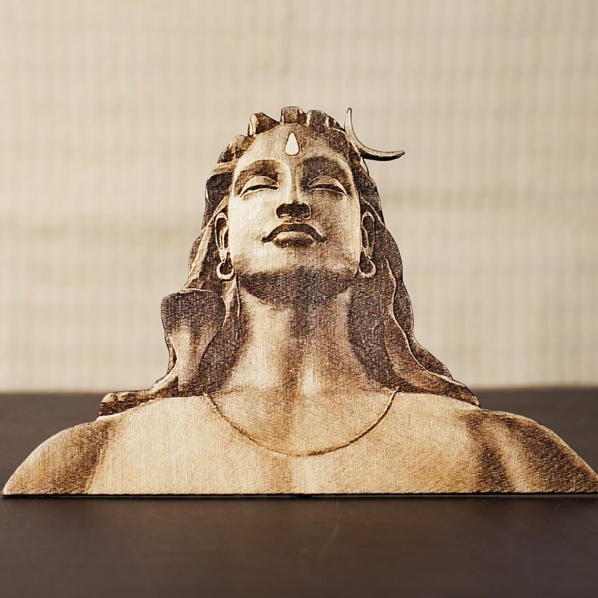 Adiyogi Etched Wooden Stand 7 inch - Large