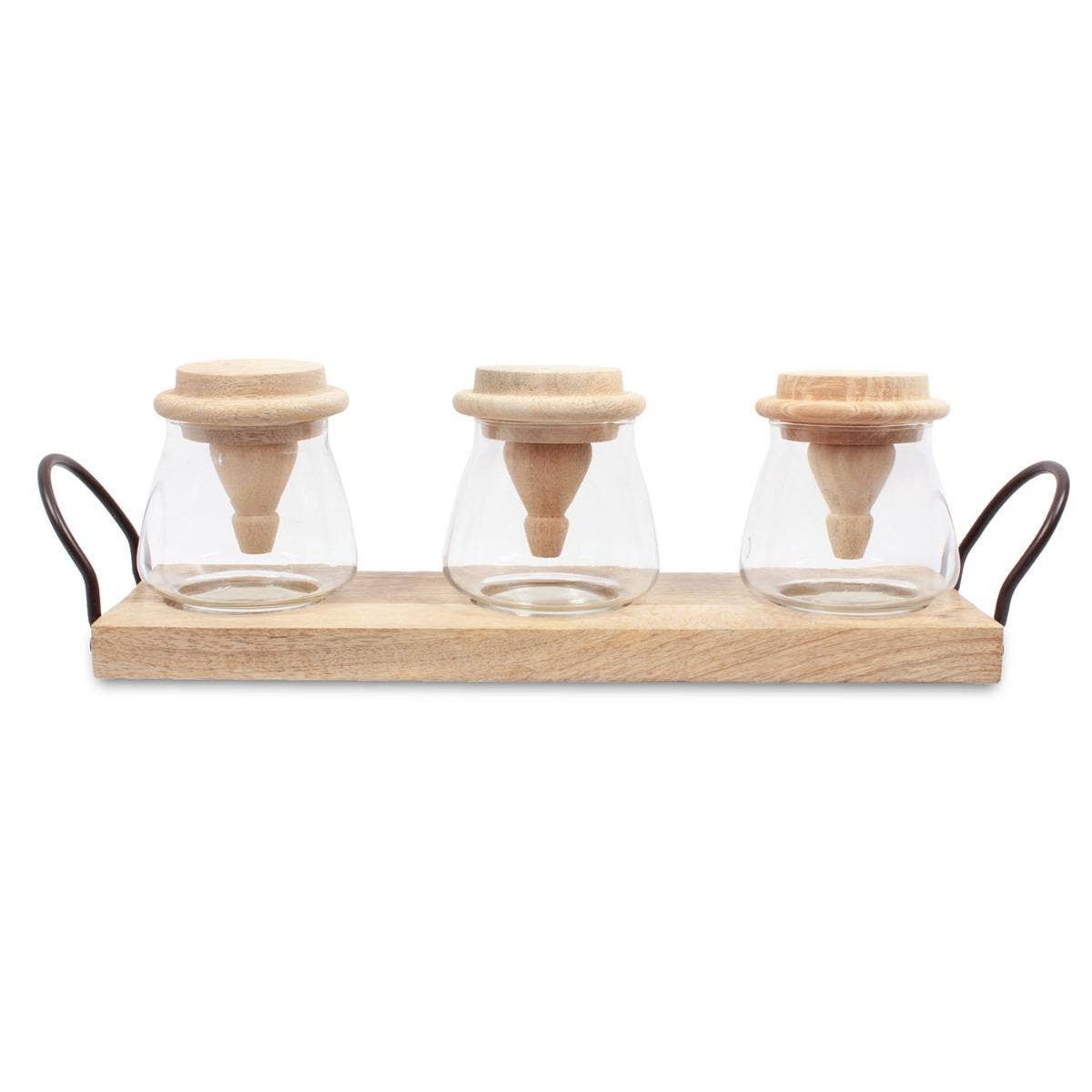Glass Jar Set with Wooden Holder