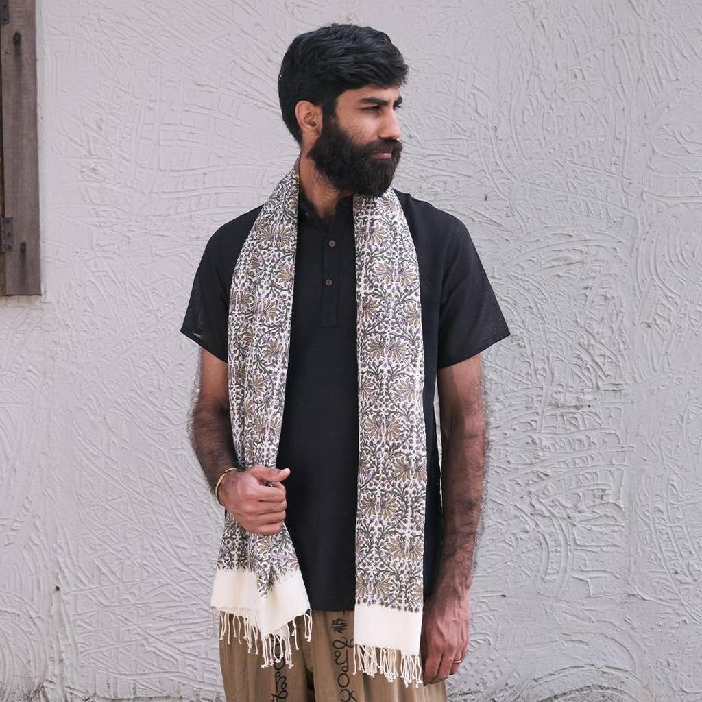  Handloom Silk Cotton Block Printed Ethnic Shawl. A festive gift.