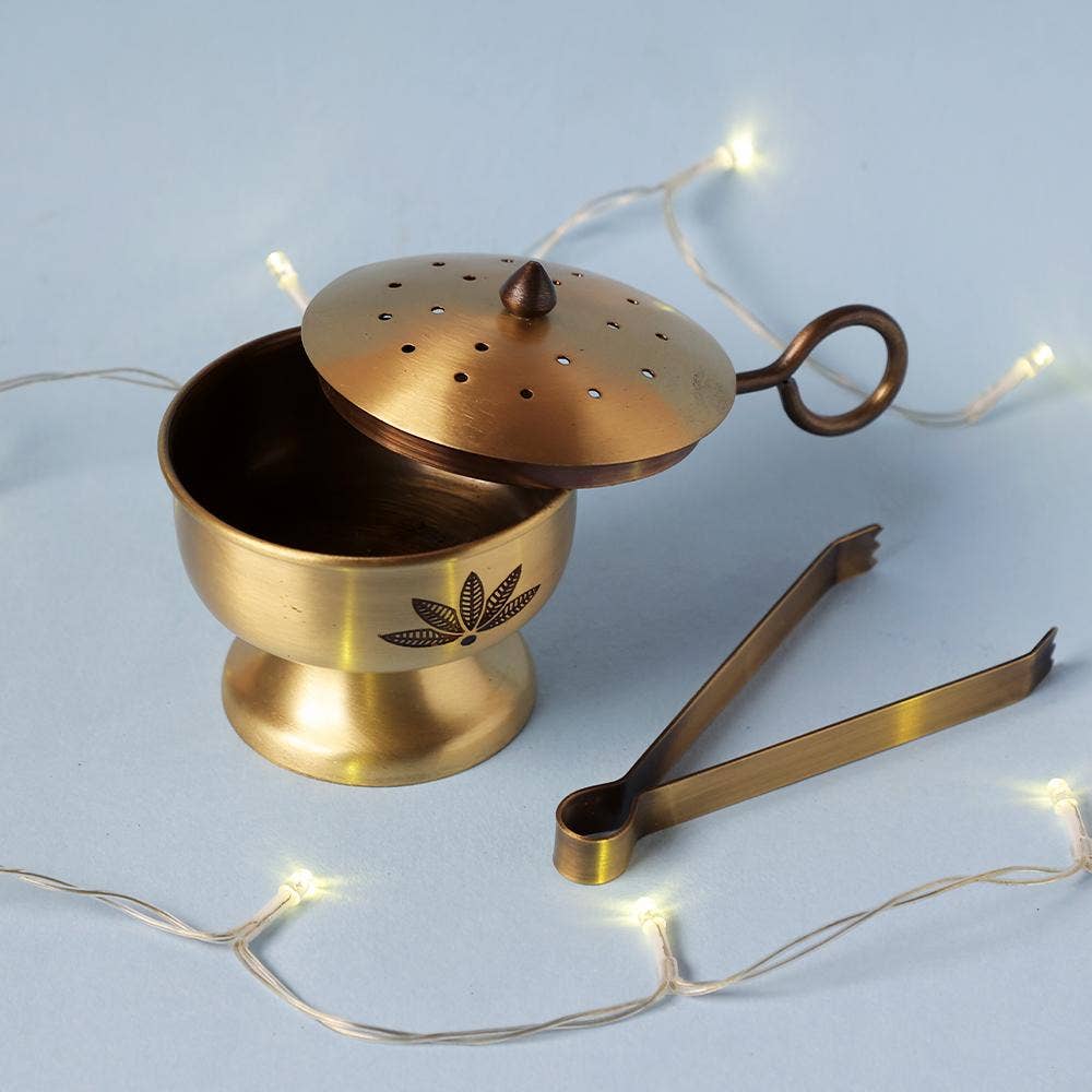 Antique Gold Fumer with Tongs. A festive gift.