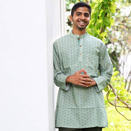 Lightweight Cotton Shirt Kurta - Tea Green