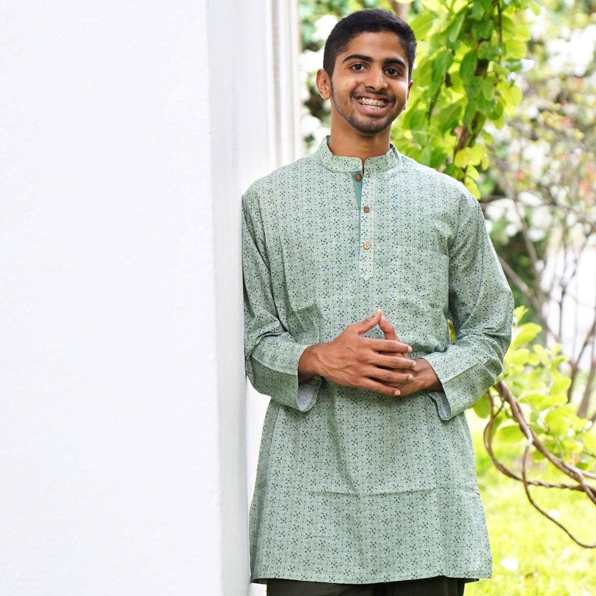 Lightweight Cotton Shirt Kurta - Tea Green