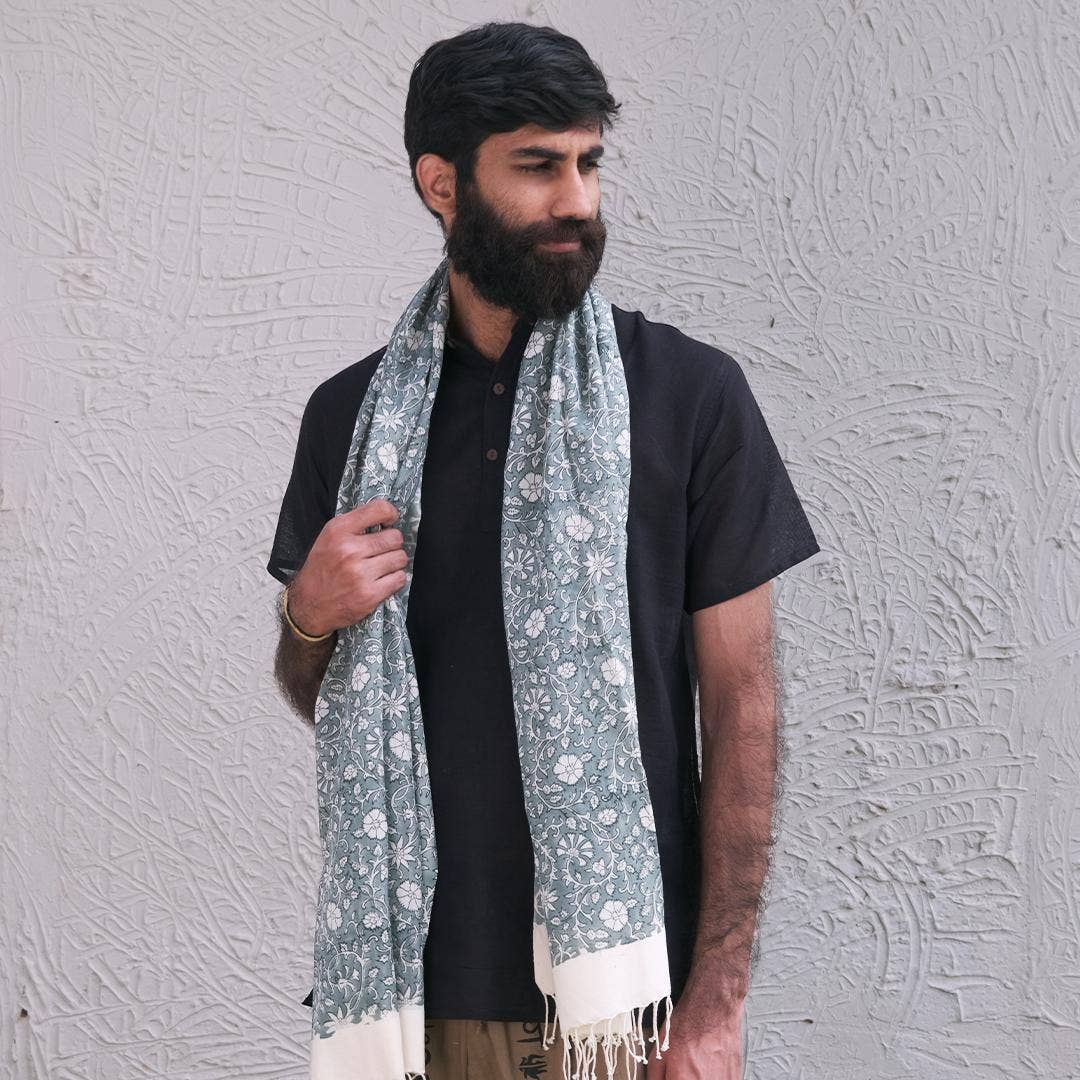  Handloom Silk Cotton Block Printed Ethnic Shawl, A festive gift. Style 2