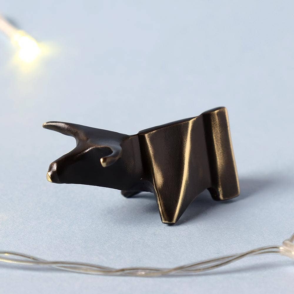 Decorative Origami Black Bull. Brass with antique highlights. Festive gift.