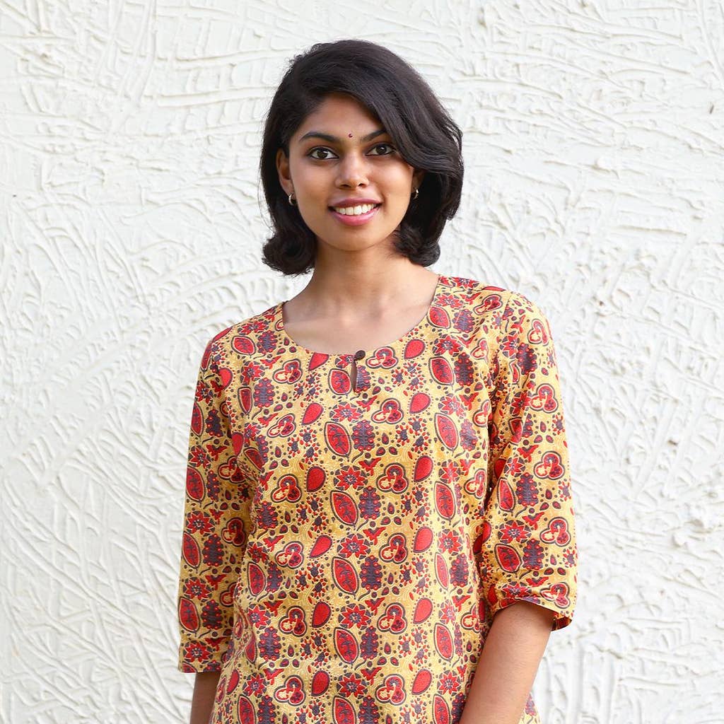 Womens Cotton Handblock Printed Kurta Tropical Blossom