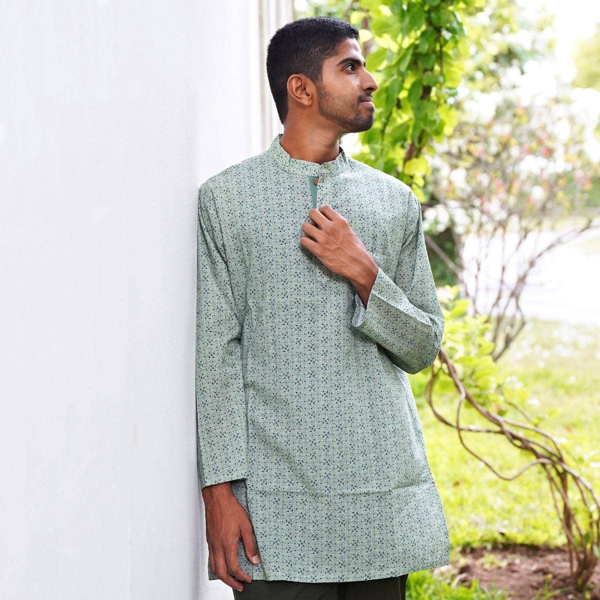 Lightweight Cotton Shirt Kurta - Tea Green