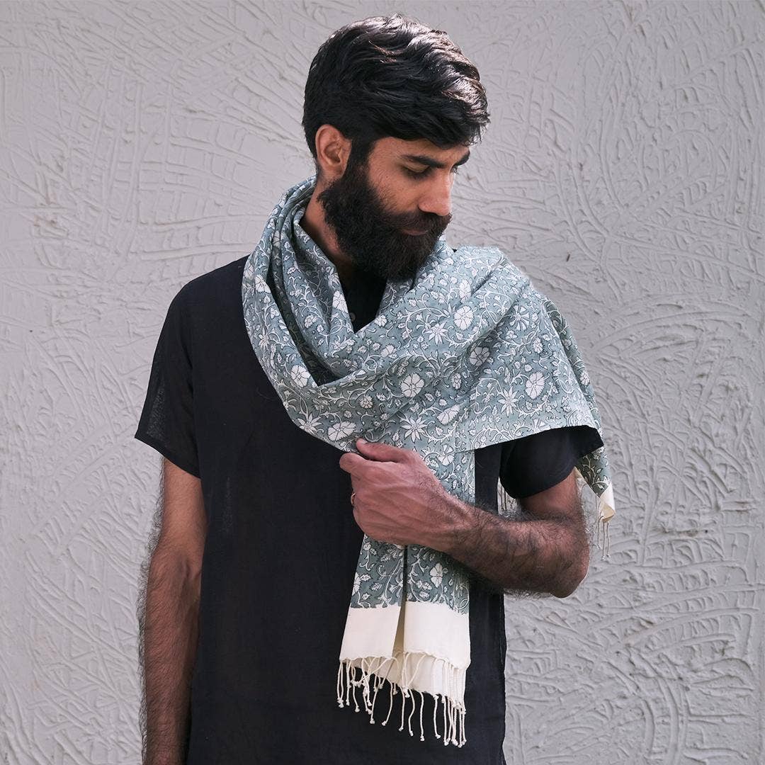  Handloom Silk Cotton Block Printed Ethnic Shawl, A festive gift. Style 2