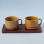 Wide Ceramic Mugs with Wooden Coaster