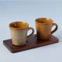 Ribbed Ceramic Mugs with Wooden Coaster