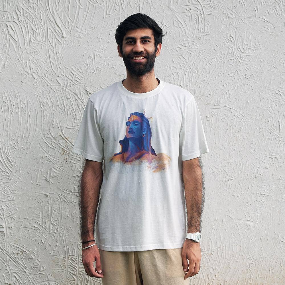 Adiyogi Vibrant Melange Cotton T Shirt - White