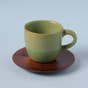 Green Ceramic Mug with Wooden Coaster