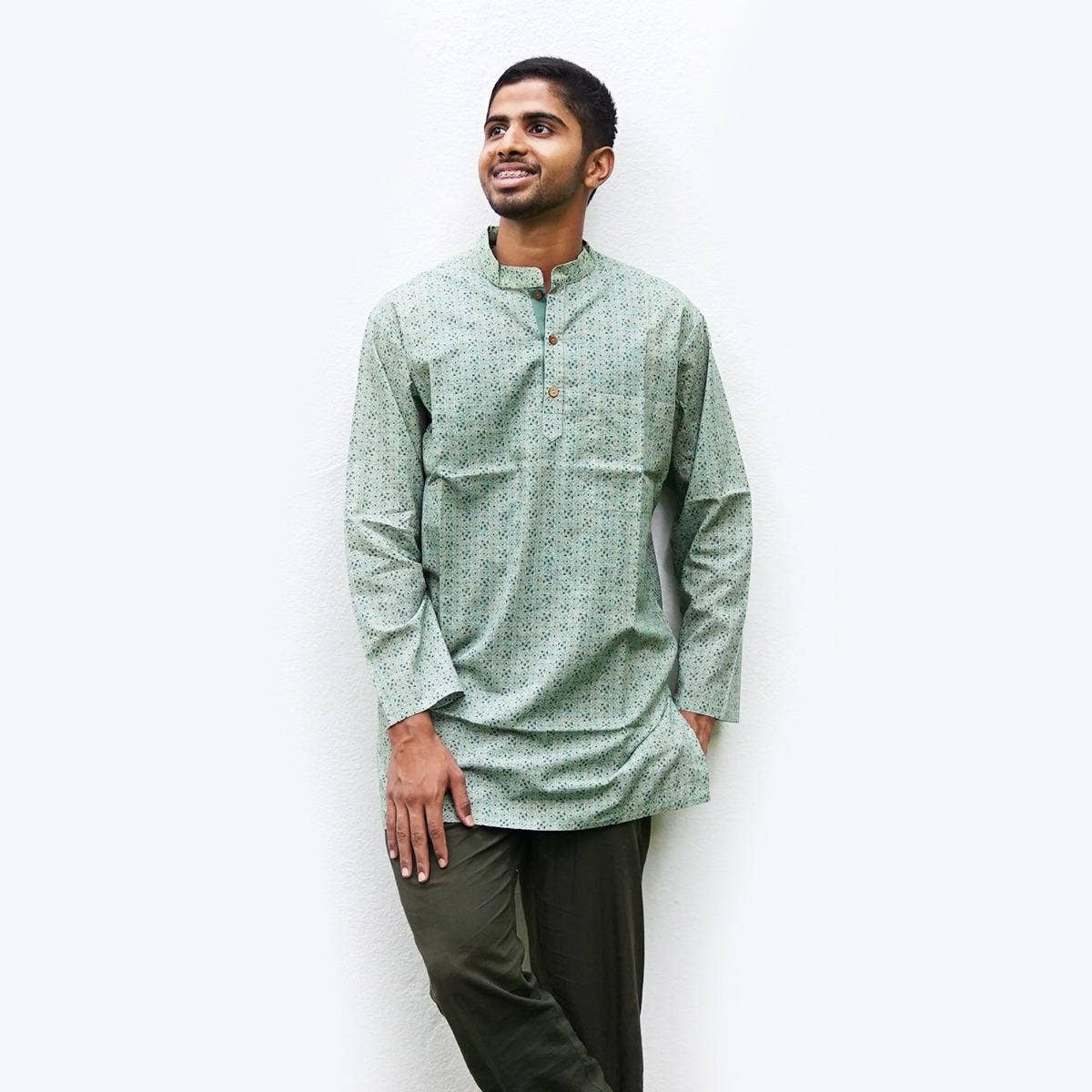 Lightweight Cotton Shirt Kurta - Tea Green