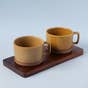 Wide Ceramic Mugs with Wooden Coaster