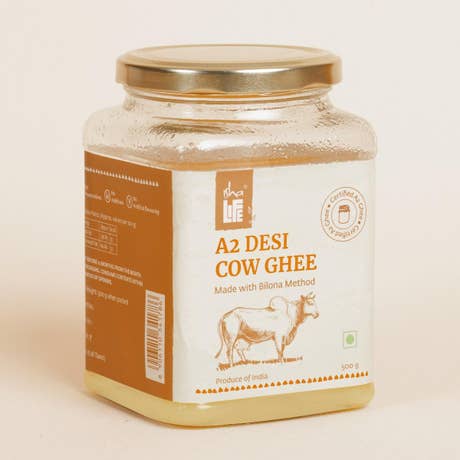 Pure A2 Desi Cow Ghee(500gm). Made traditionally from curd. Made from grass-fed free grazing desi cows' milk. Extracted using non-exploitative methods. Bilona ghee